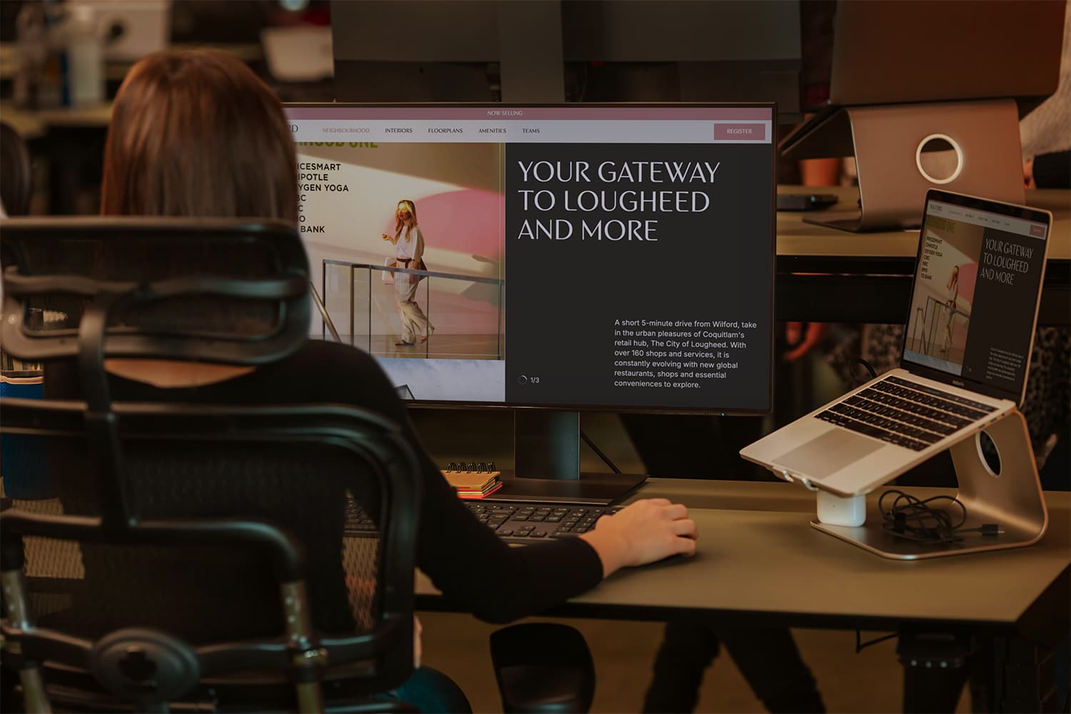 Wilford project website reading 'Your Gateway to Lougheed and More' on a desktop monitor and a laptop